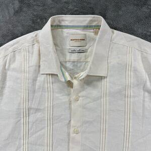 Scotch & Soda Men's Guayabera Linen Blend Button Up Shirt Ivory Summer Vacation